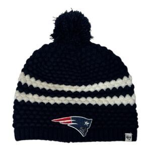 47 Brand Patriots Navy and White Cable Knit Beanie Pom Pom Hat.